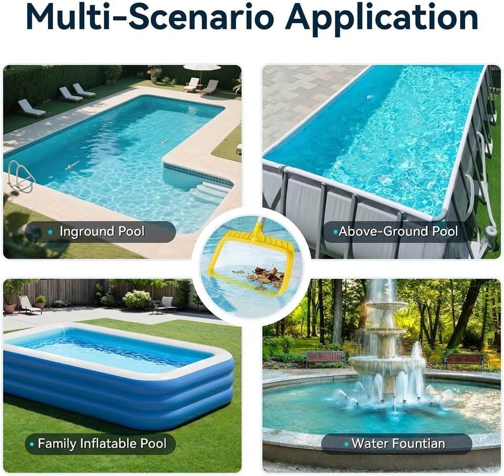 Professional Pool Skimmer Net with Yellow Frame & 30-Mesh – Heavy Duty Deep Leaf