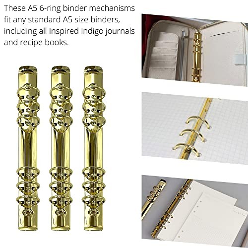 3 Pack of A5 Notebook Mechanism Replacement Kit, 20mm 6-Ring Metal Binder Gold
