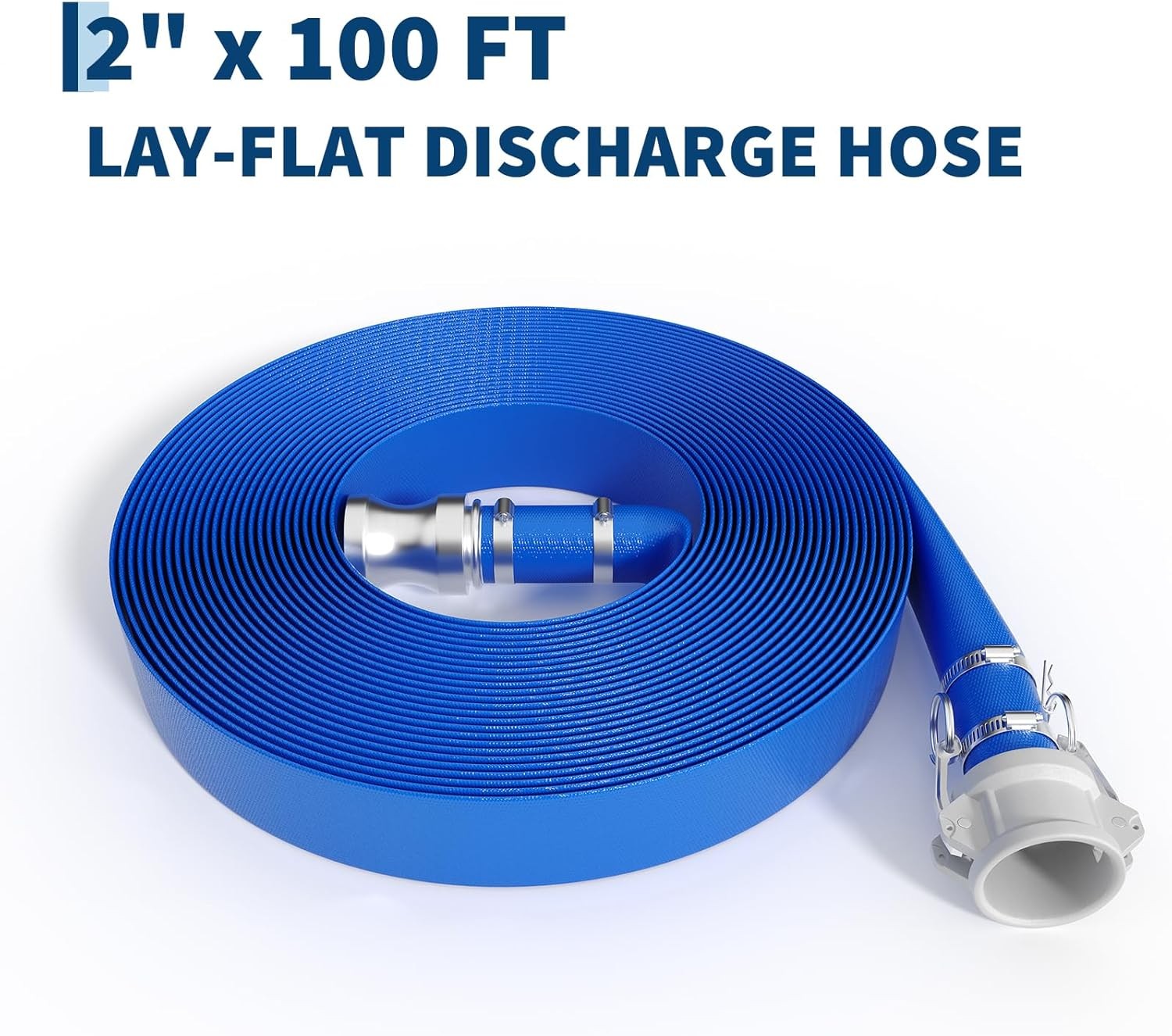 2″x100 ft Discharge Hose Lay Flat Hose PVC Backwash Drain Hose Camlock Fitting