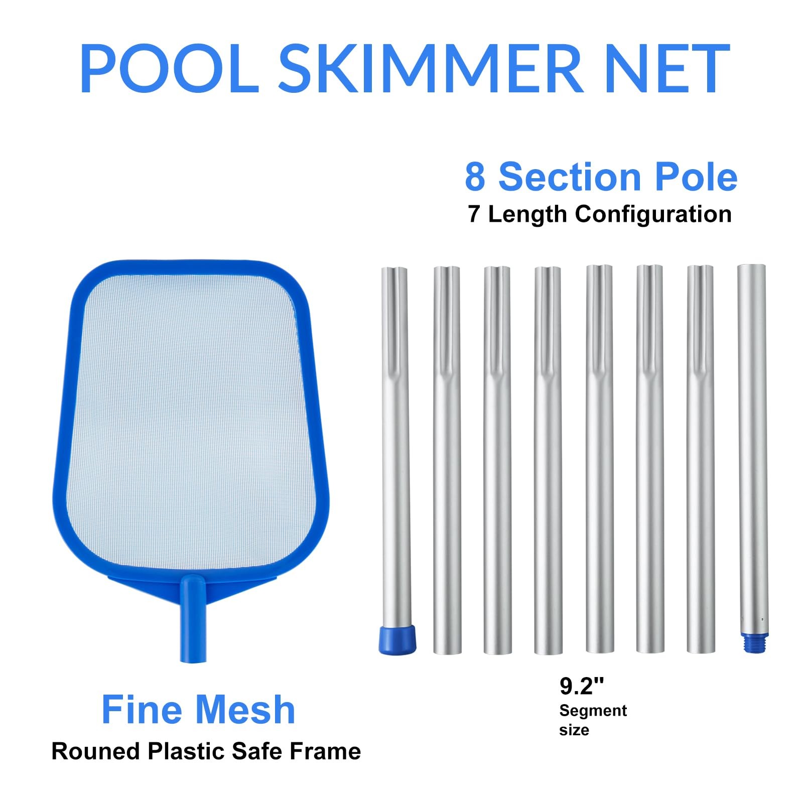 Adjustable Pool Skimmer Net with Telescopic Pole and Ultra Fine Mesh Rake