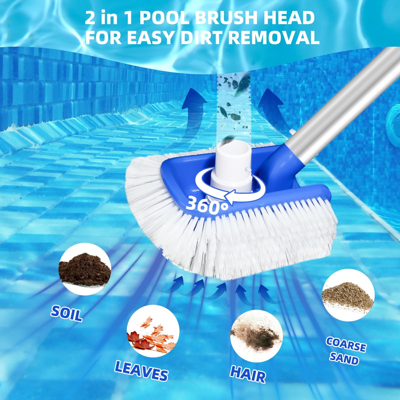 HeavyDuty Pool Brush & Vacuum Head for Inground/Above Ground Pools