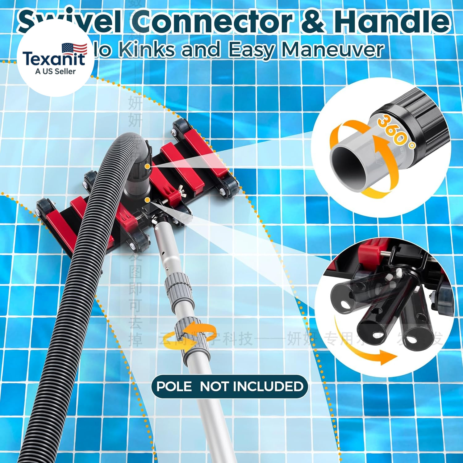 Professional Pool Vacuum Hose and Head – Heavy Duty Hoses with Swivel Cuff and W