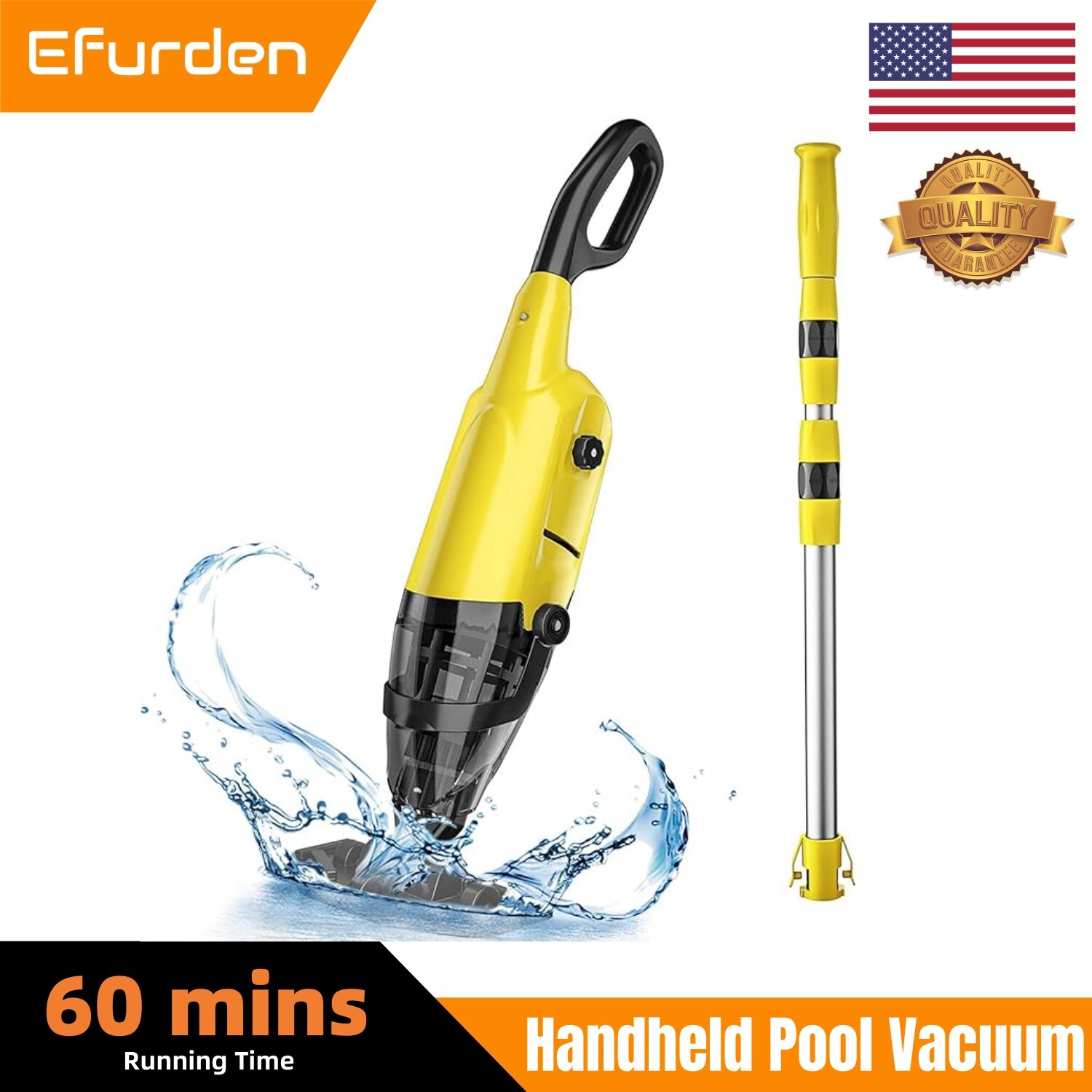 Handheld Pool Vacuum, Rechargeable Pool Cleaner with 6000mAH 60mins Running Time