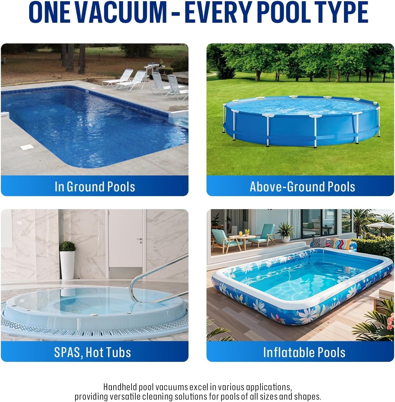 Handheld Pool Vacuum with Telescopic Pole, Updated Swimming Pool Cleaner 19 GPM