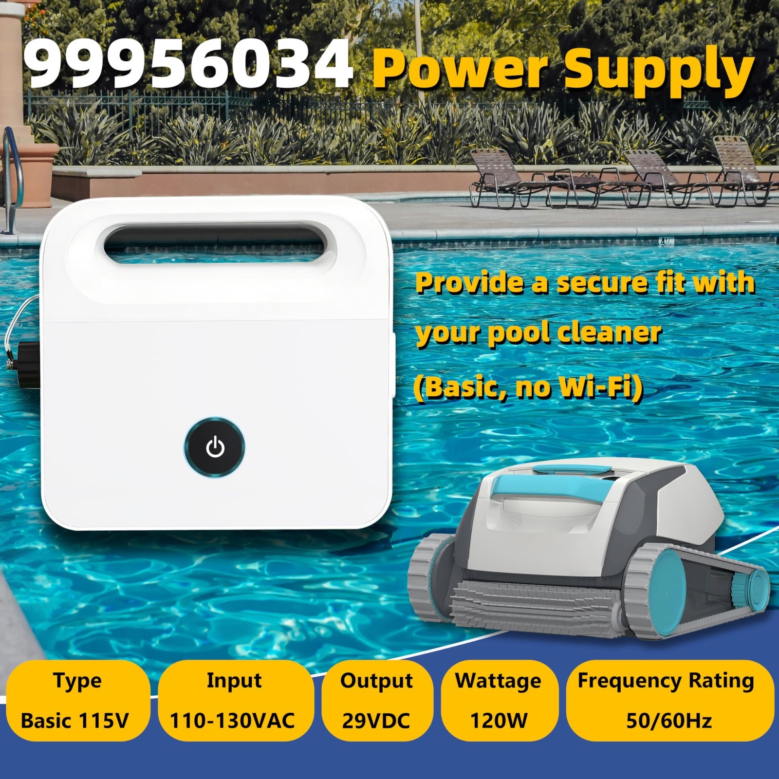 99956034 Power Supply with 5898412LF Power Cord, Compatible with Dolphin Robotic