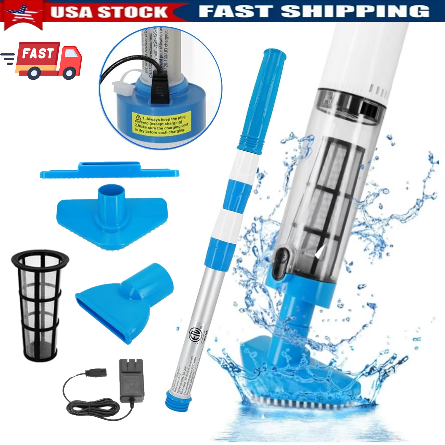 🔥 Cordless Rechargeable Pool Vacuum Handheld Cleaner w/ Telescopic Pole 90min