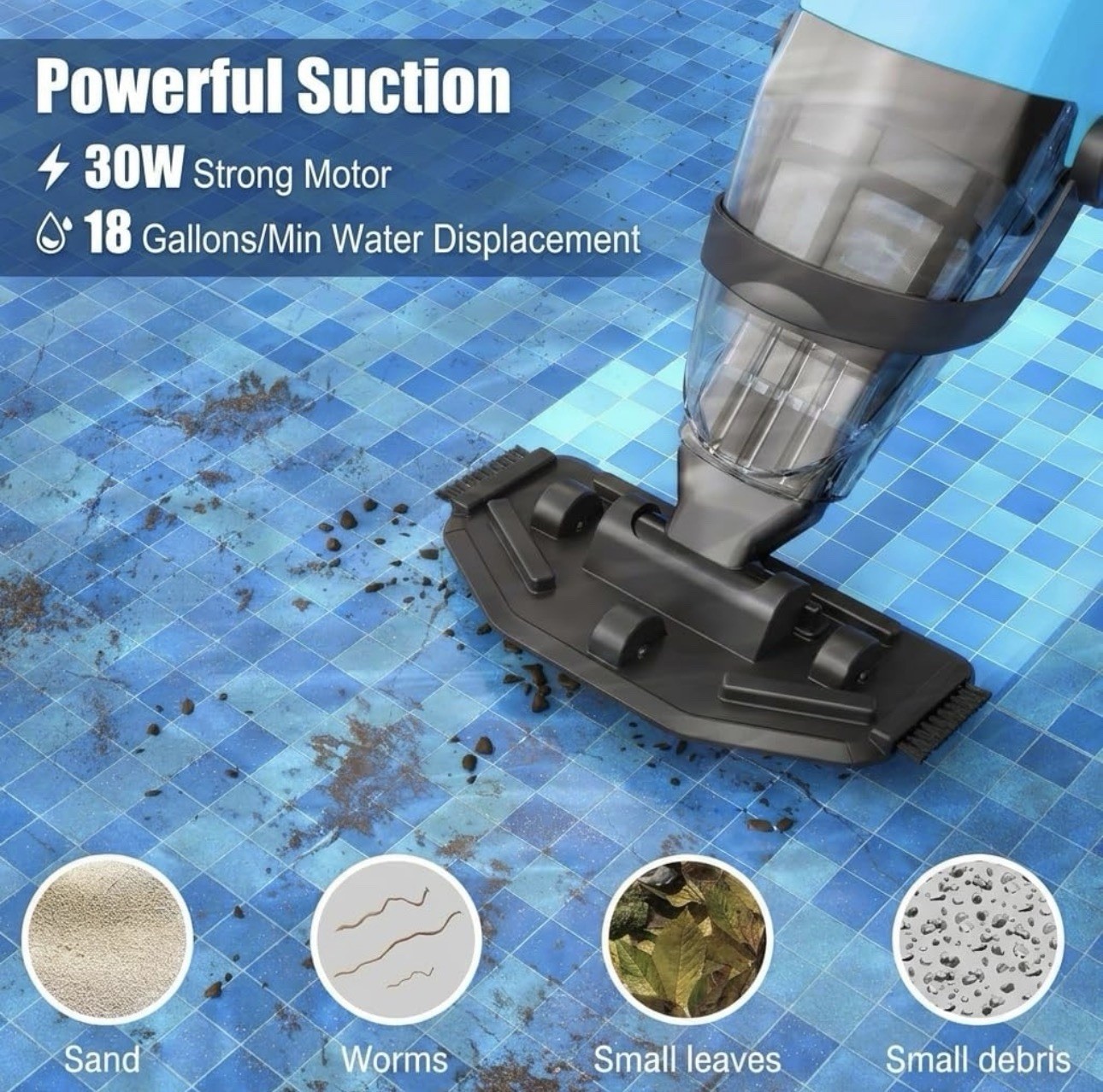 Cordless Pool Vacuum for Above Ground Pool Handheld Pool Cleaner Rechargeable