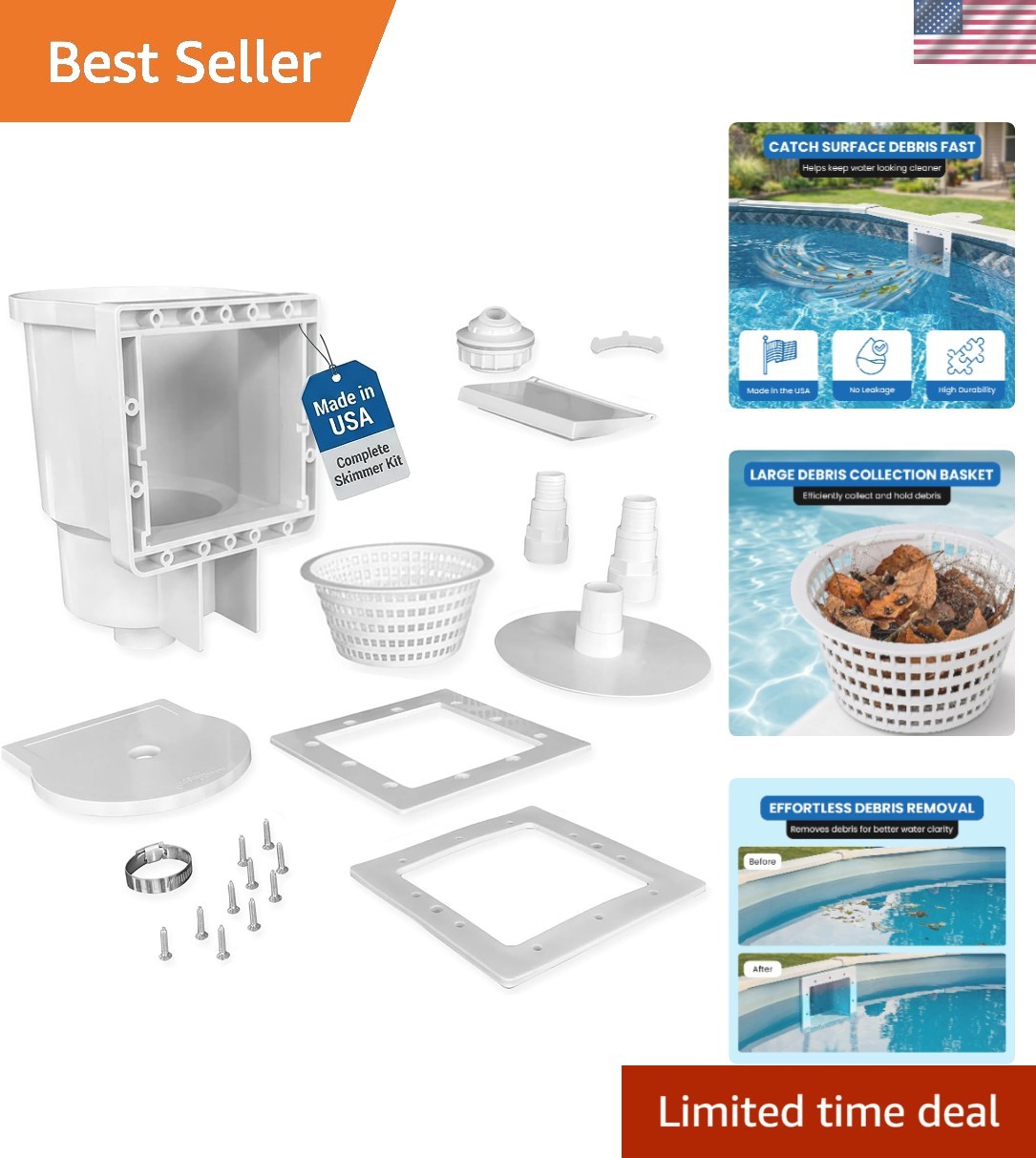 Above Ground Pool Skimmer – , Square Mouth Thru-The-Wall Skimmer & Accessory Kit