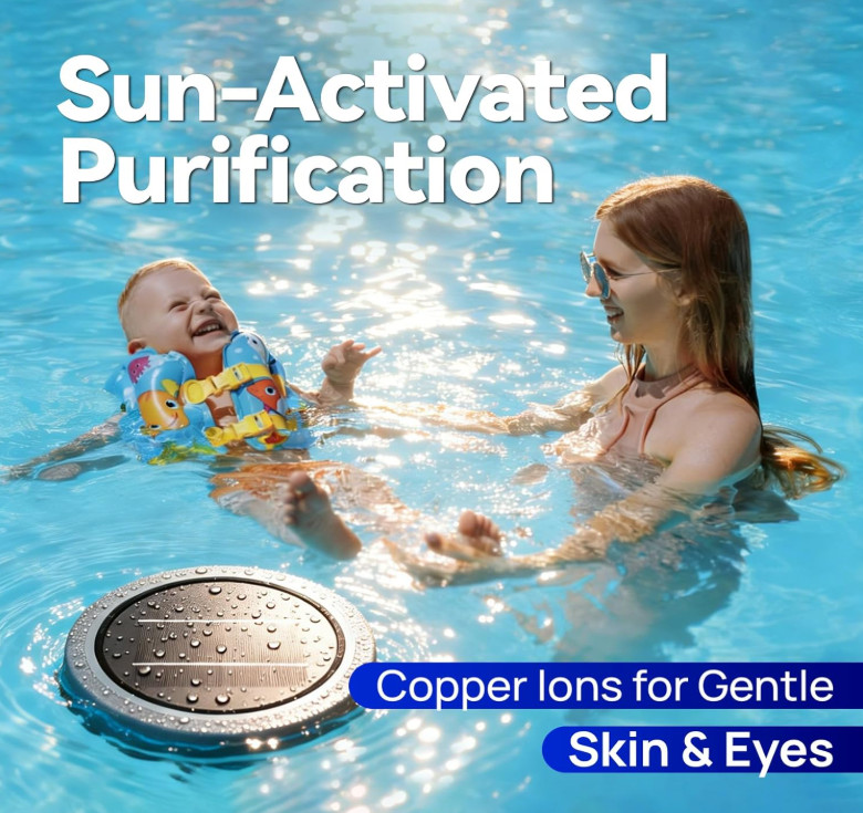 Solar Pool Ionizer, Solar-Powered Floating Pool Cleaner with Durable Copper Anod