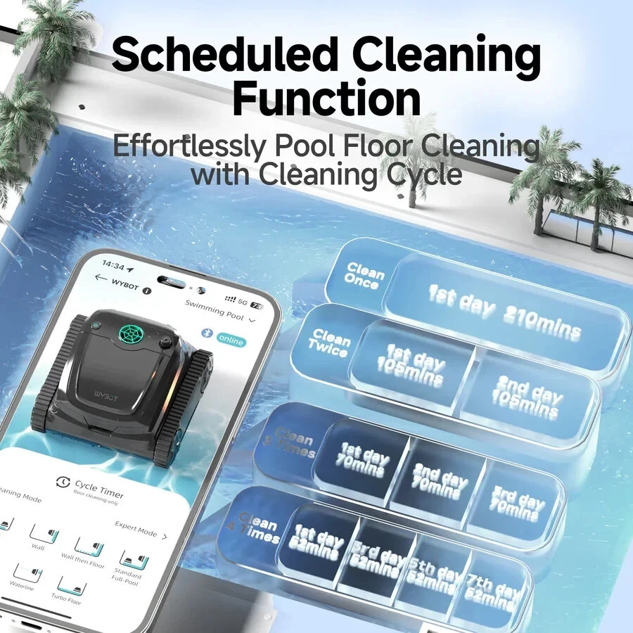 WYBOT S2 Cordless Robotic Pool Cleaner, 210 Mins Runtime, 90W Powerful Suction