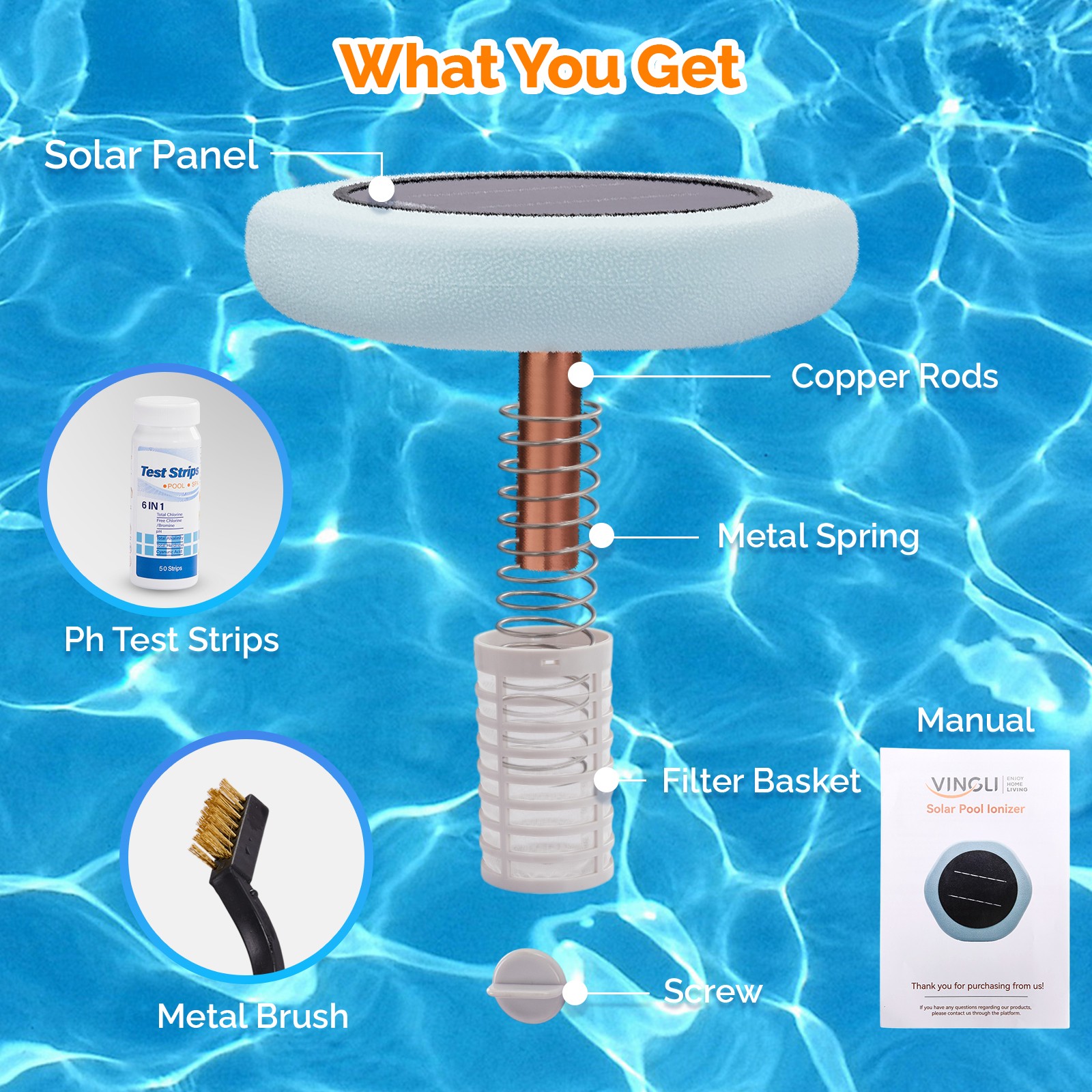 Solar Copper Pool Ionizer for Water Clarification Above Ground / Inground Pools