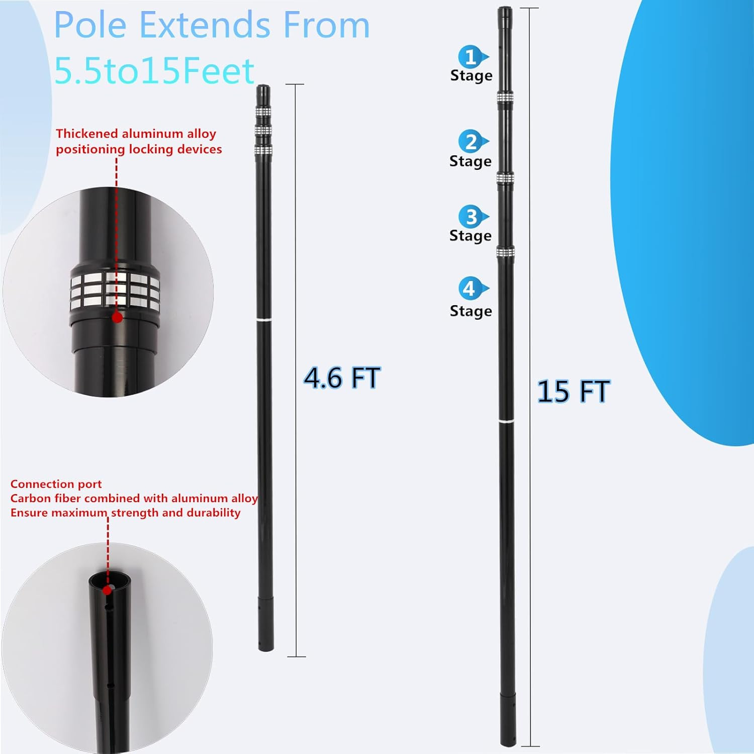 Swimming Pool Pole Carbon Fiber，Pool Skimmer Pole Telescopic Swimming，Pool Clean