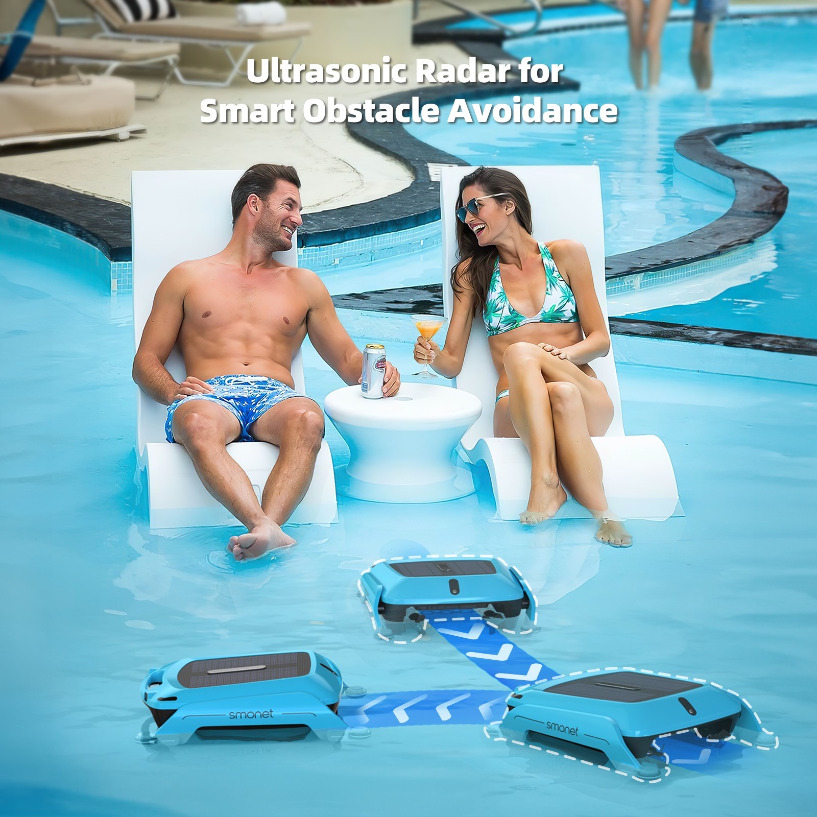 Solar Robotic Pool Cleaner Cordless Robot Skimmer Cleaner for Above Ground Pools