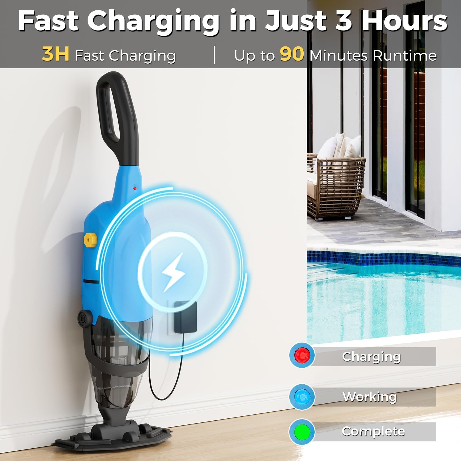 Cordless Handheld Pool Vacuum, Rechargeable Pool Cleaner 90Mins Runtime Hot