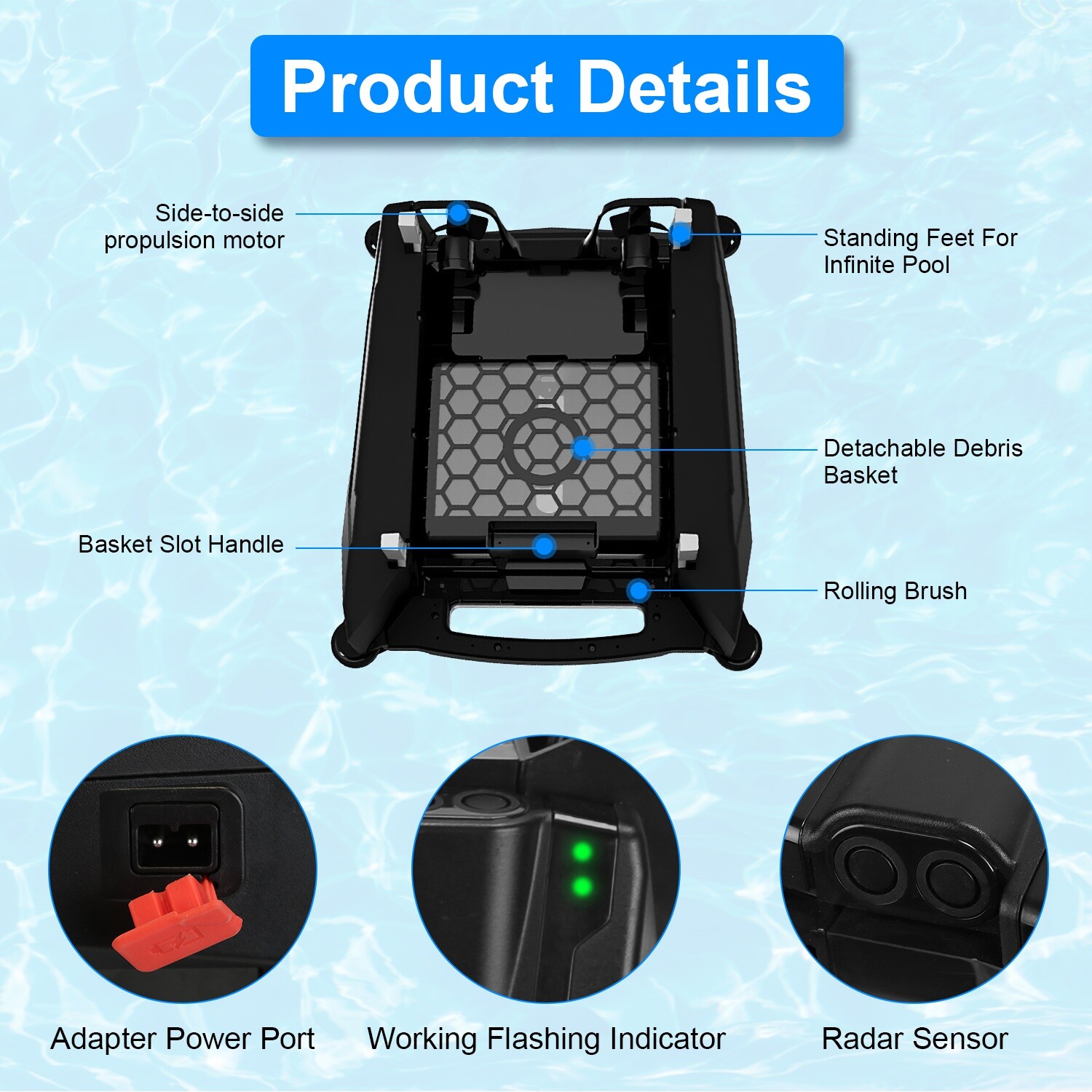 Auto Solar Powered Pool Skimmer in Stylish Design w/ 2 Cleaning Mode&APP Control