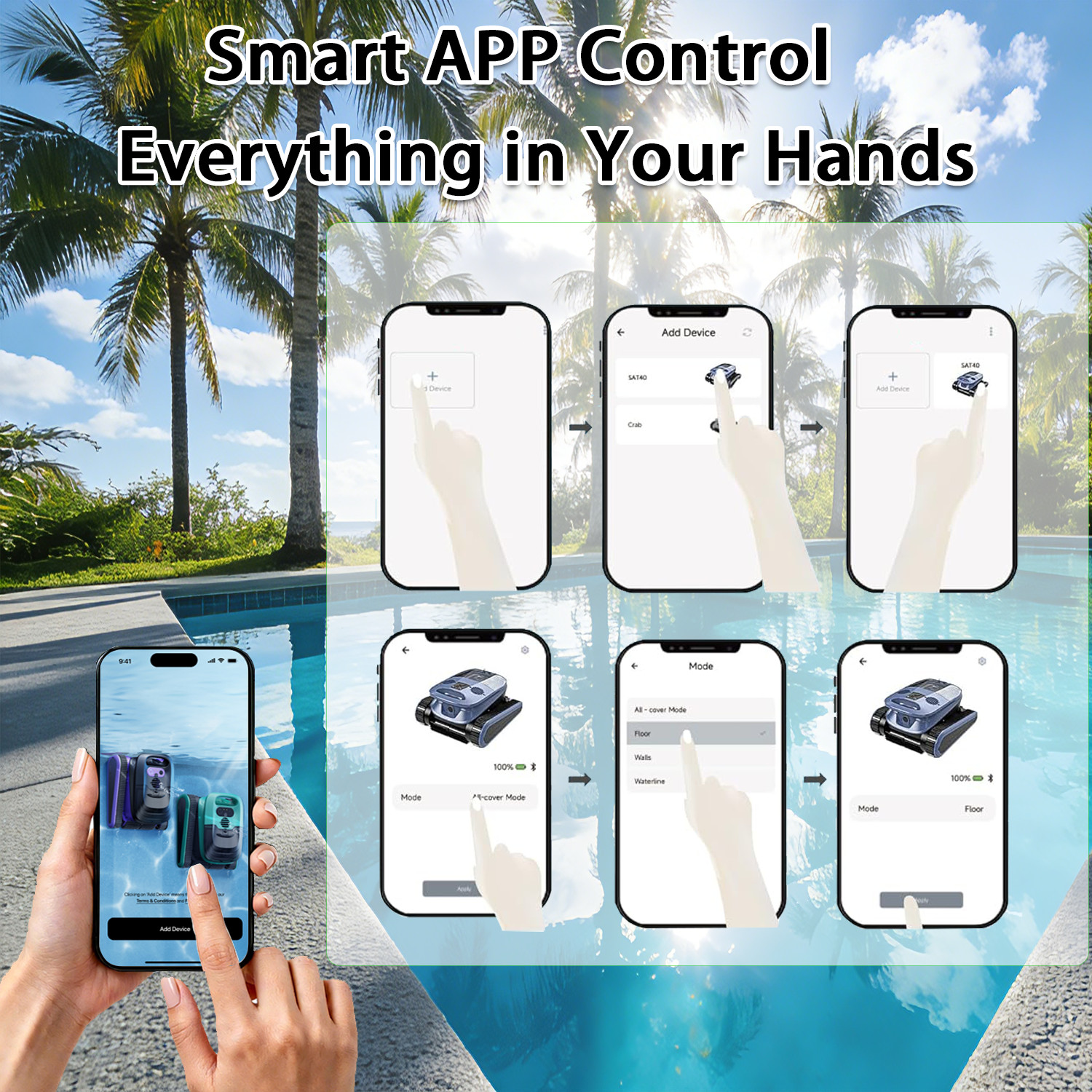 Smart Pool Cleaner Robot, Floor Wall Waterline Cleaning with APP Control