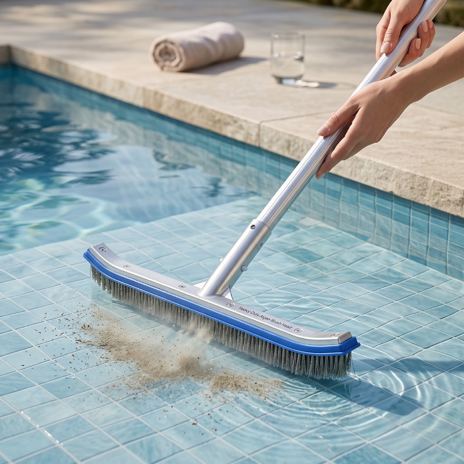 18 Inch Wide Pool Brush Head Curved Ends Nylon Stainless Steel Wire Heavy Du NEW