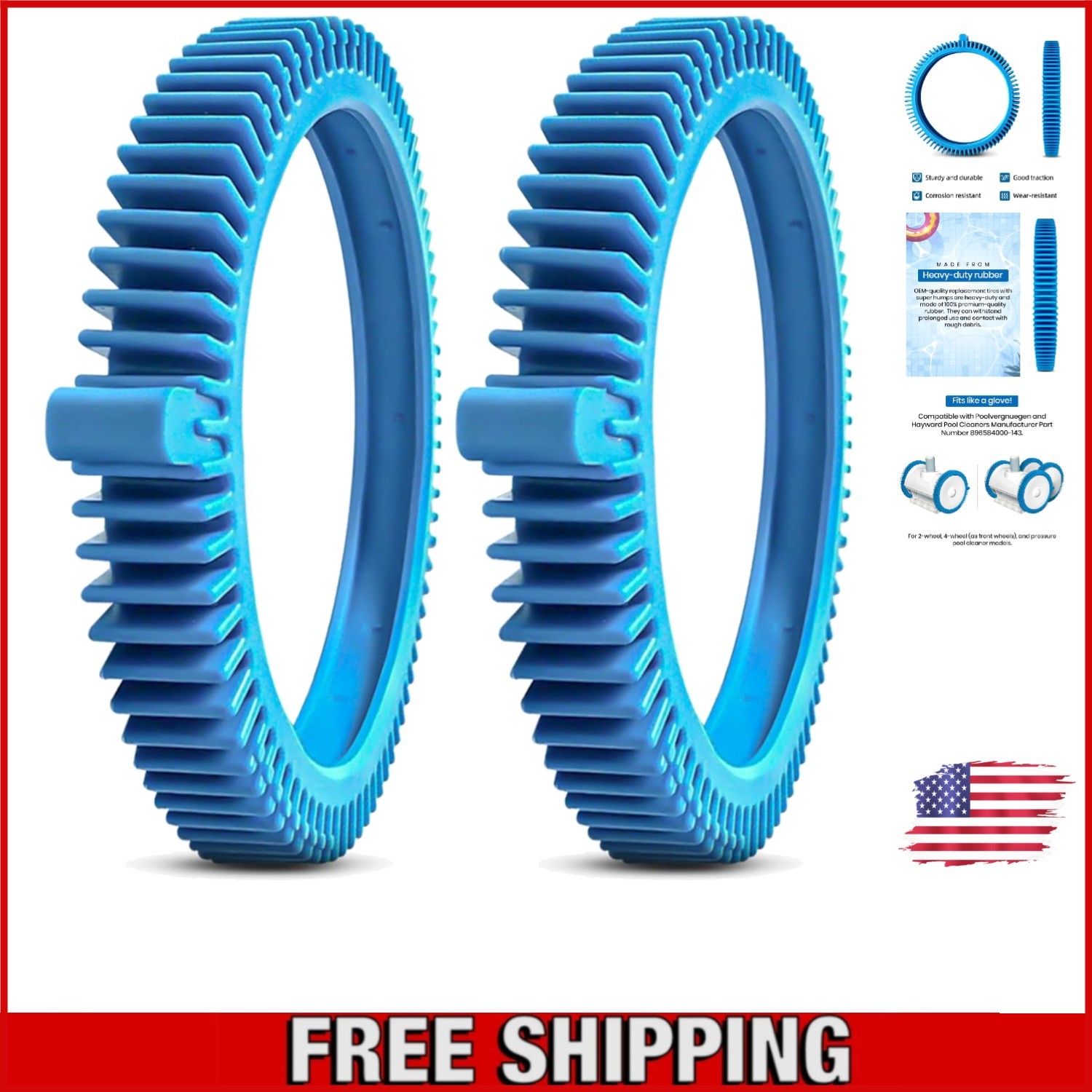 Durable 2-Pack Tires with Super Hump for Poolvergnuegen & Hayward Cleaners