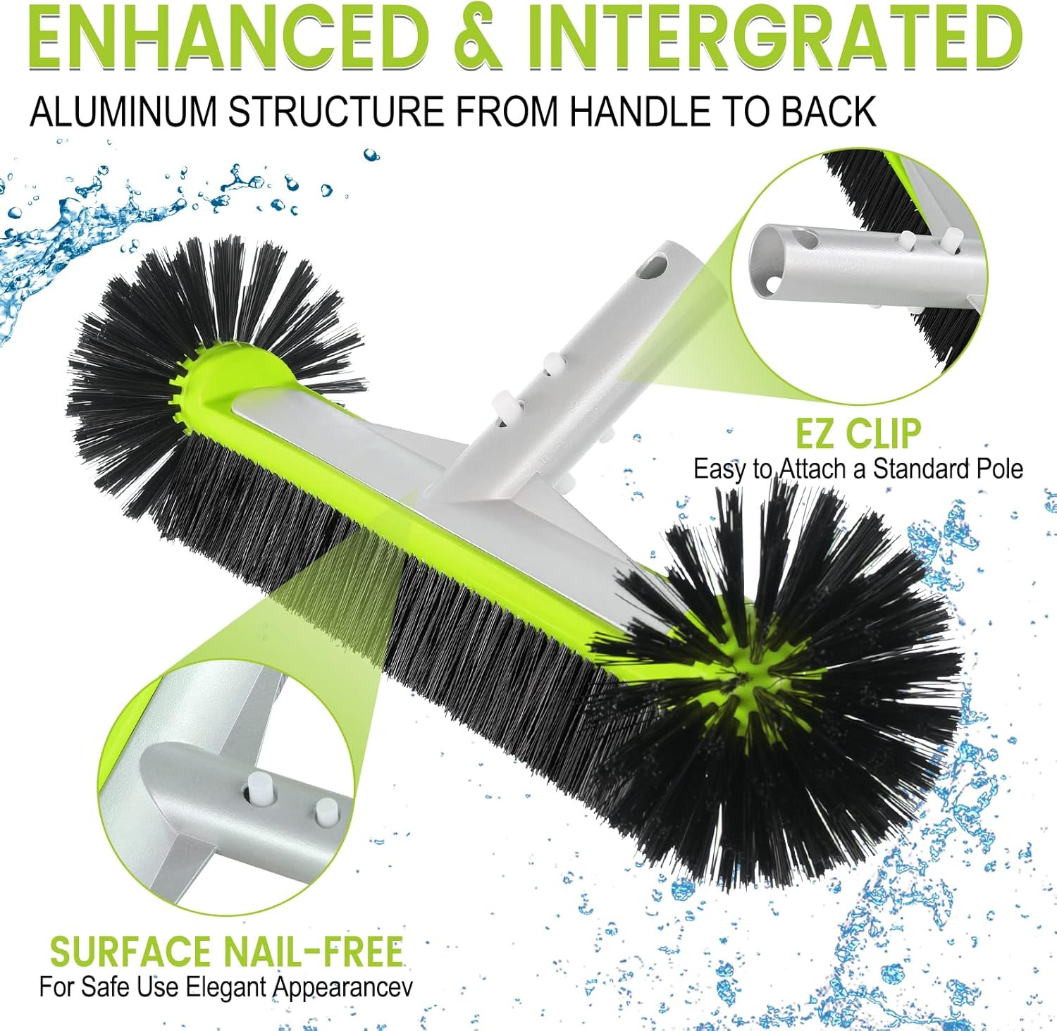 Swimming Pool Brush Head with Round Ends,17.5″ Heavy Duty Aluminum Back Head for