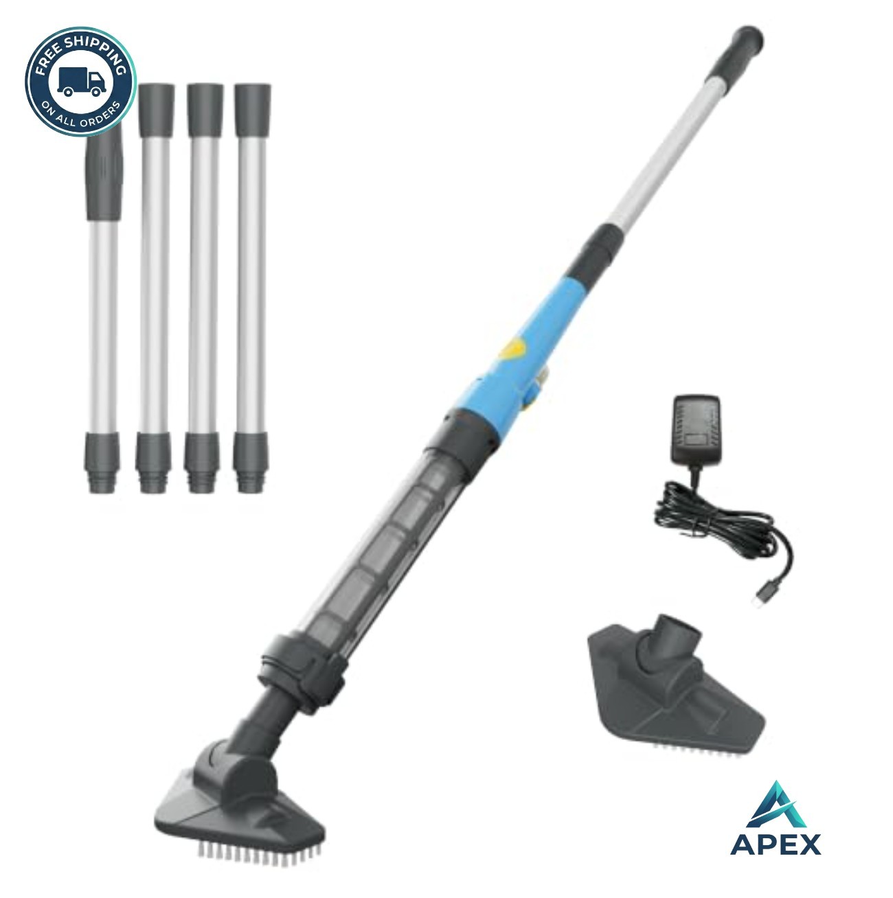 Cordless Pool Vacuum Handheld Spa Cleaner 20W 4000mAh Lithium Battery 7.5ft Pole