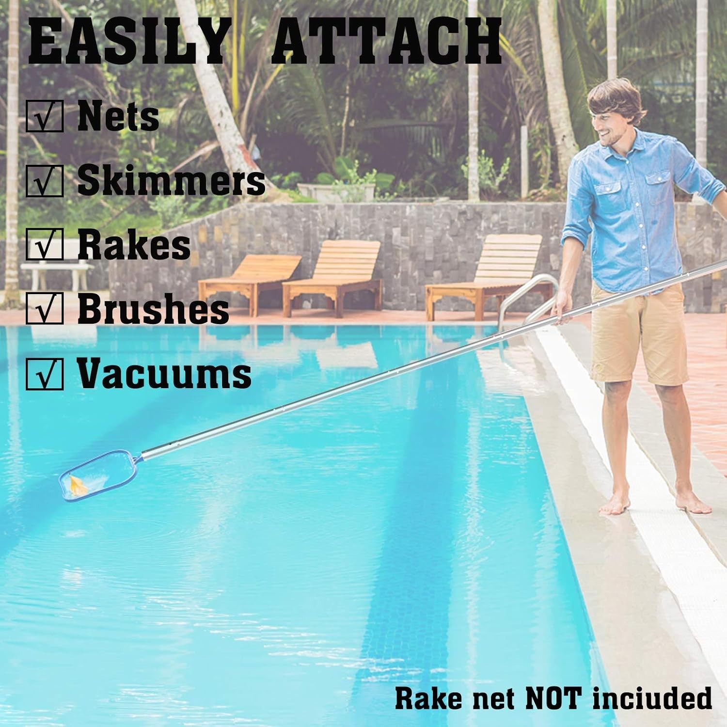 POOLWHALE 10.5 Foot Premium Aluminum Telescopic Swimming Pool Pole Adjustable