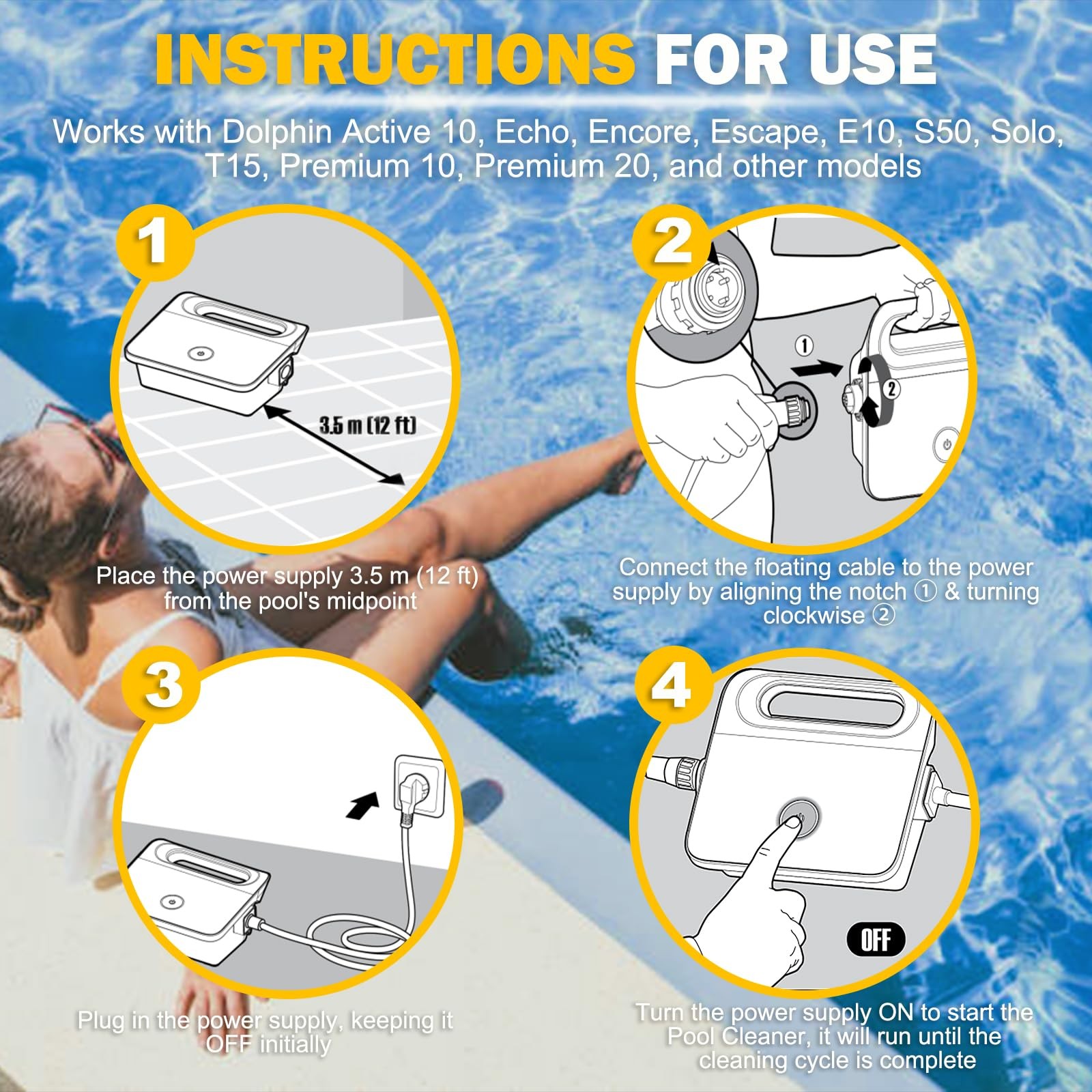 99956034 Power Supply Unit 5898412LF Cord IP54 Waterproof Dolphin Pool Cleaners