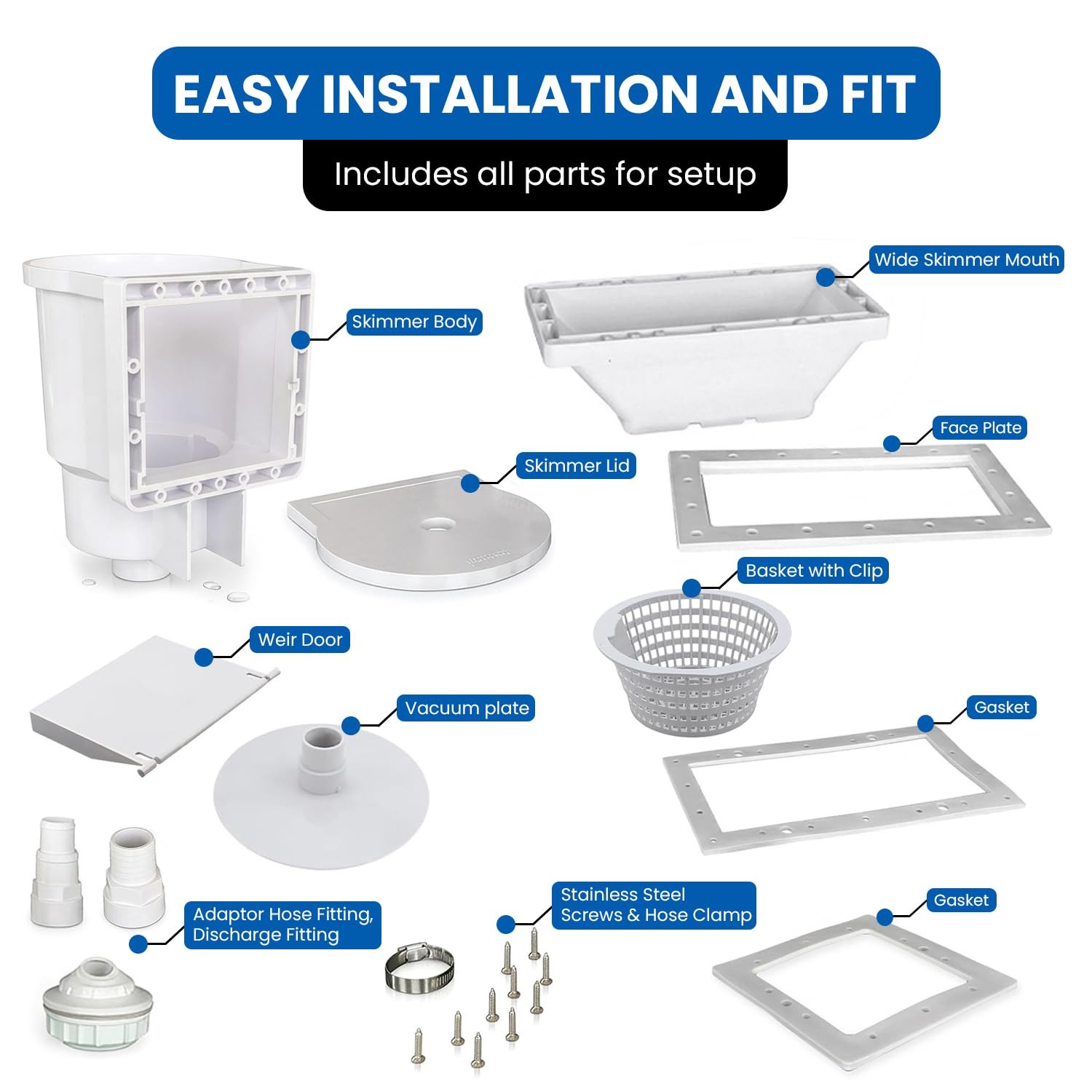 Jed Pool Tools 45-405 Wide Mouth Thru-The-Wall Kit For Above Ground Pool And