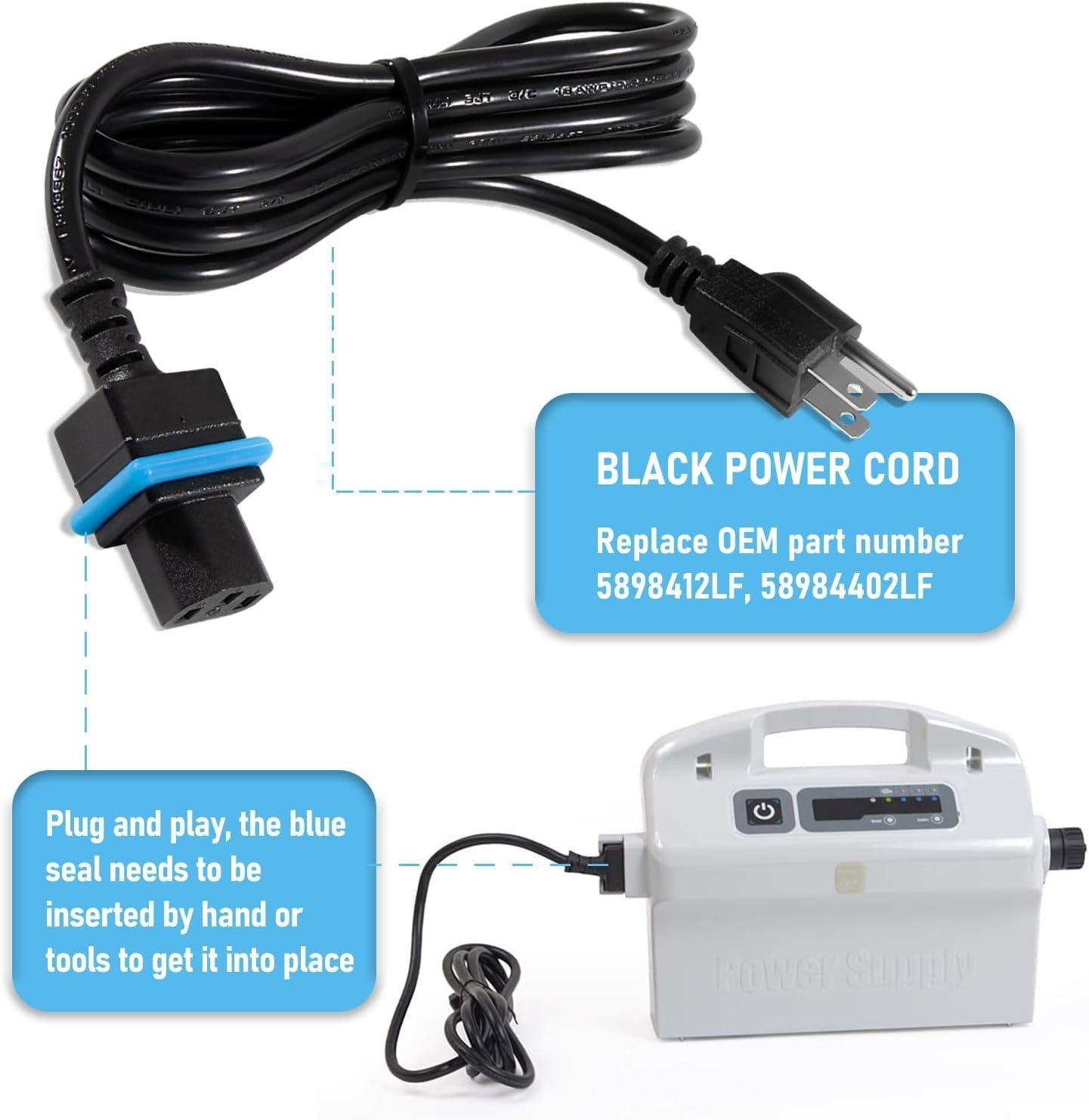 58984402L Black Power Cord Digital Power Supply Cable Parts Fit for Maytronic…