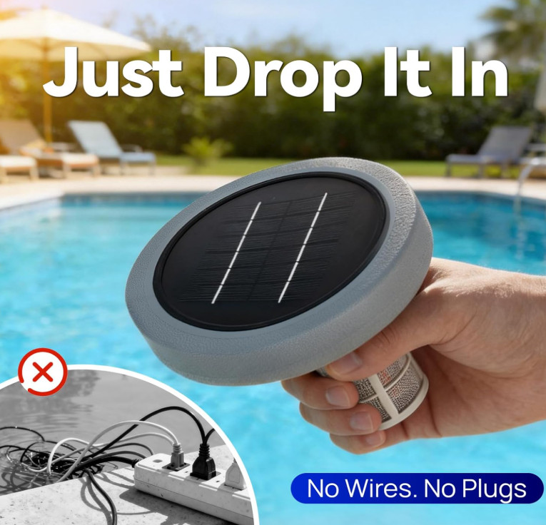 Solar Pool Ionizer, Solar-Powered Floating Pool Cleaner with Durable Copper Anod