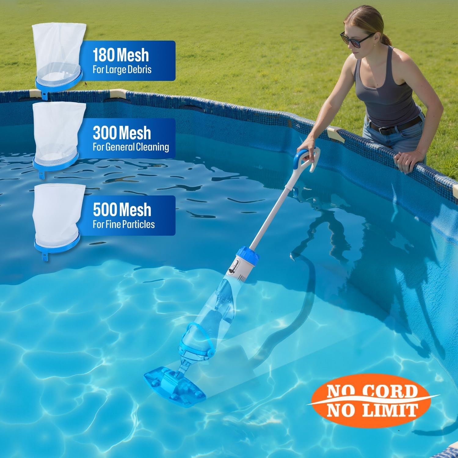 Cordless Pool Vacuum with Telescopic Pole,18.5GPM Powerful Suction,1.5H Supercha