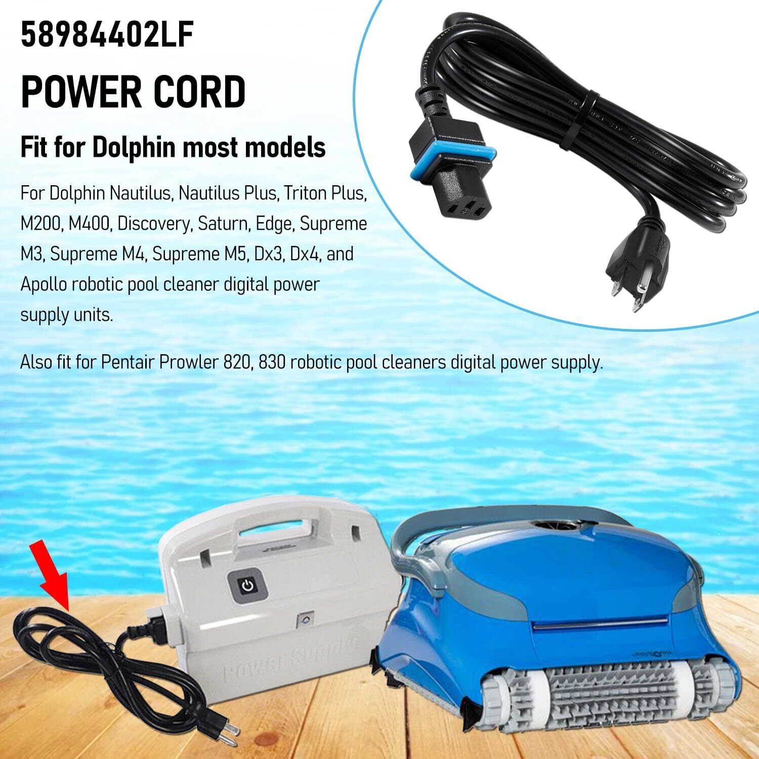 for Maytronics Dolphin Power Cord Dolphin Cleaners Power Supply 58984402LF