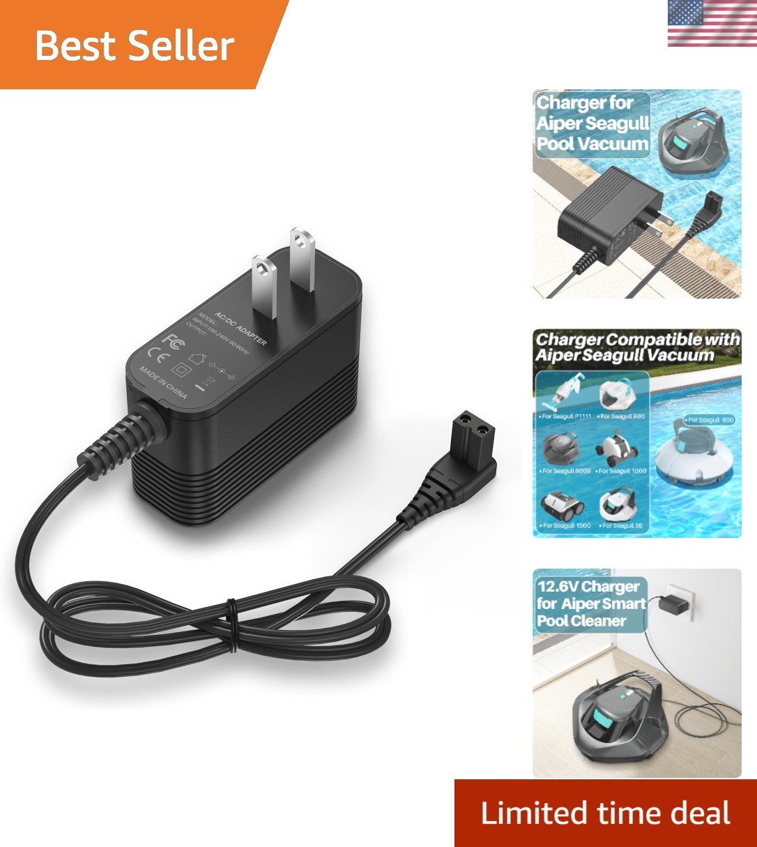 Robust 12.6V Charger for Aiper Pool Cleaners – Compatible with Multiple Models