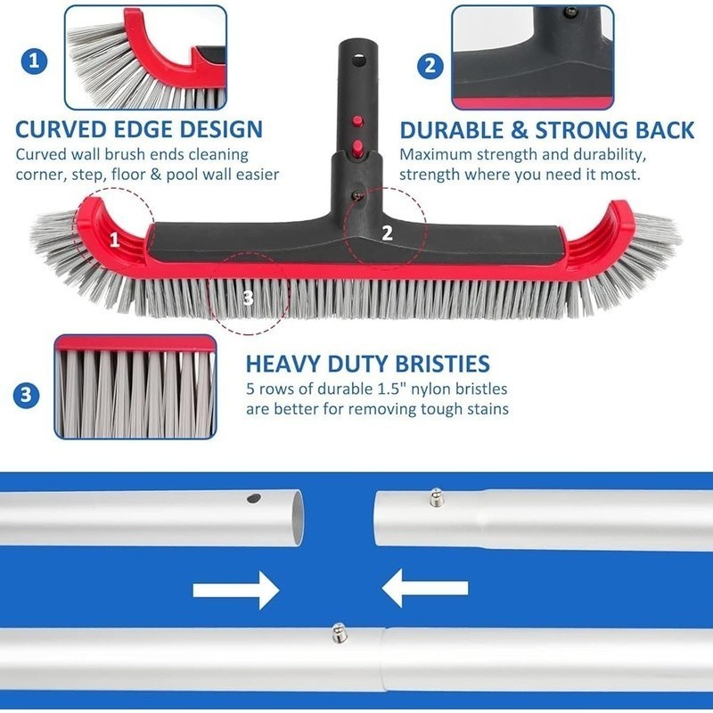 Adjustable Swimming Pool Brush Telescopic Aluminum Pole Effective Cleaning Tool