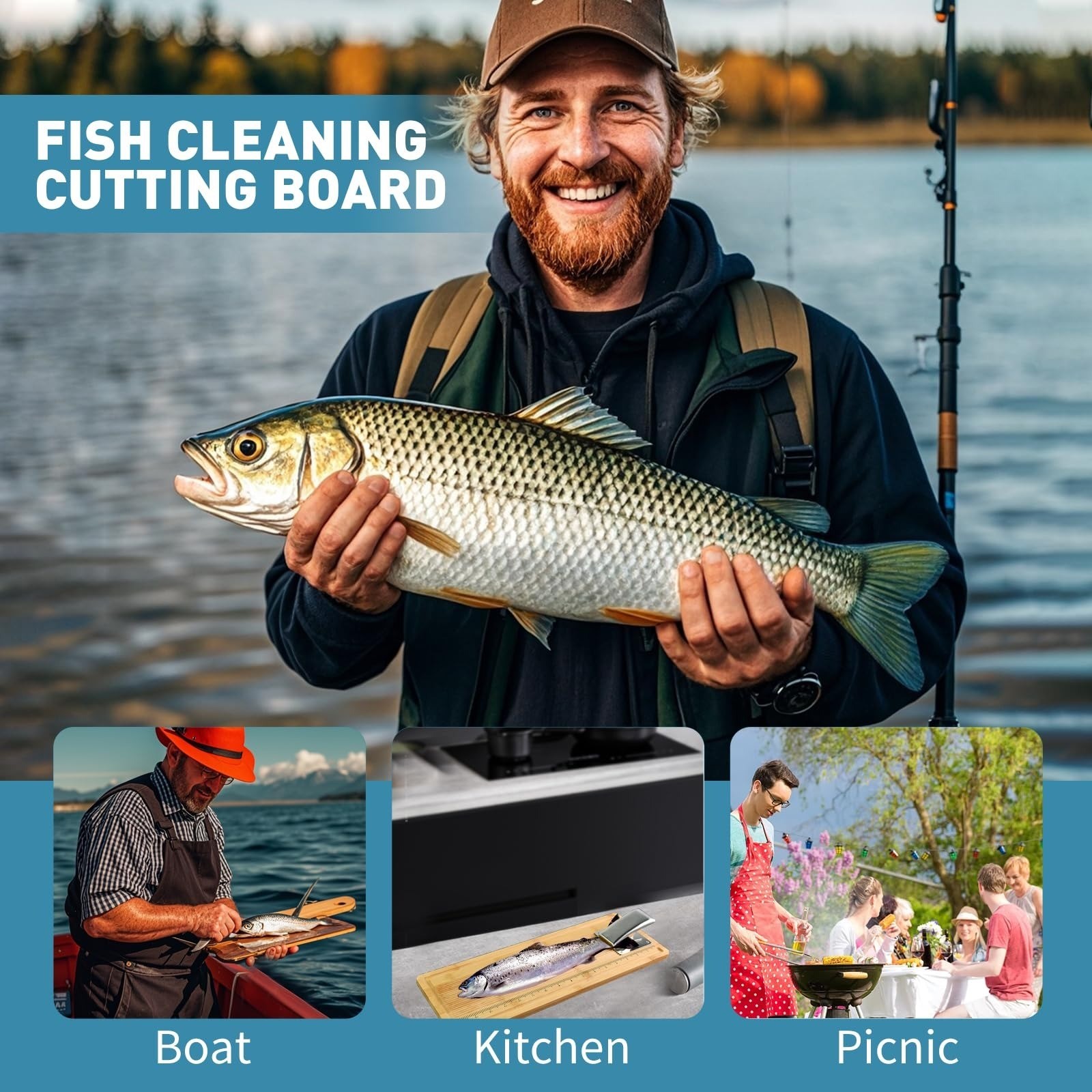 MAVOTER Bamboo Fish Cleaning Board with Clamp | Portable Fillet Tool