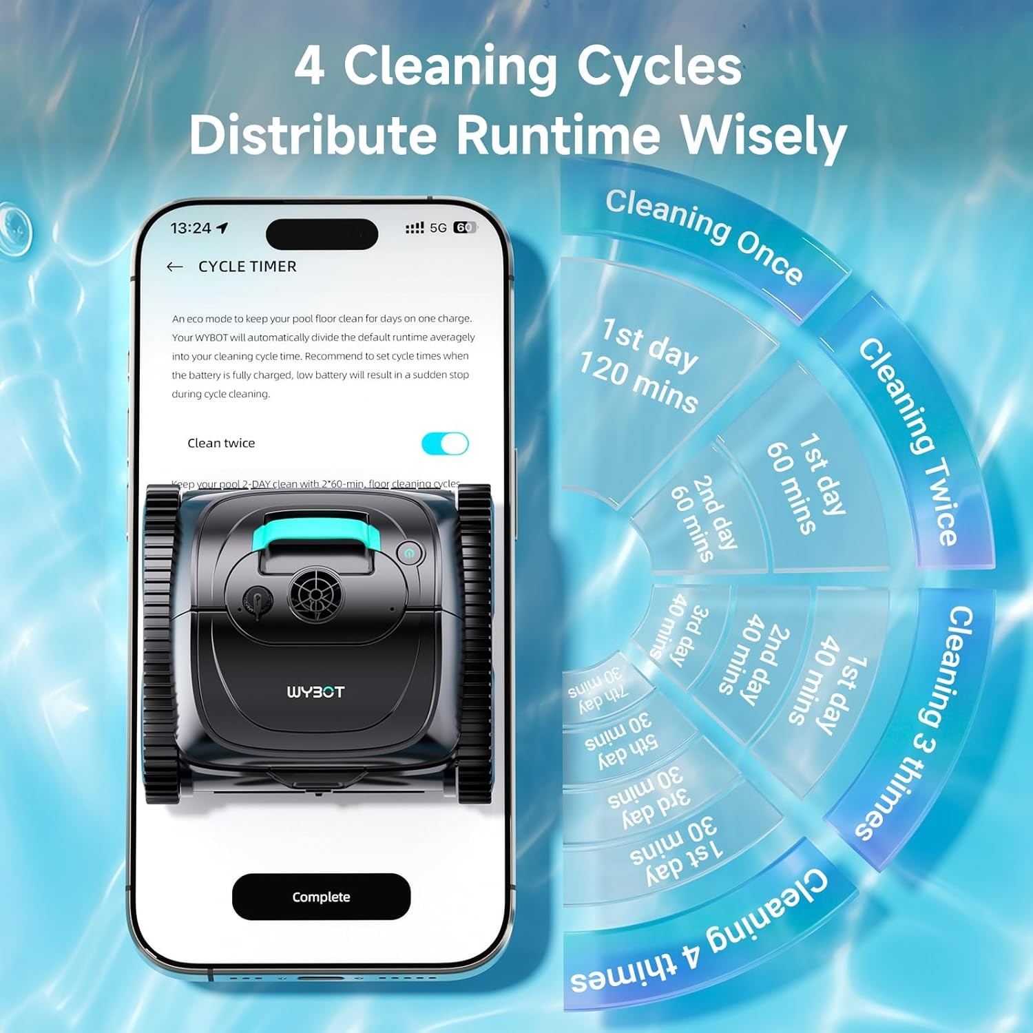 WYBOT C1 Pool Cleaner Wall Climb Cordless Robotic Pool Robot In-Ground Pools