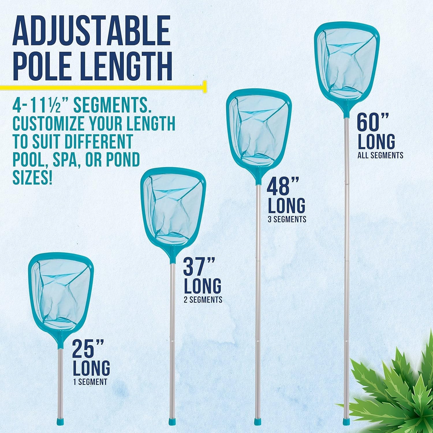 Swimming Pool 5 Foot Leaf Skimmer Net with 4 Aluminum Pole Sections – 6″ Deep Ul