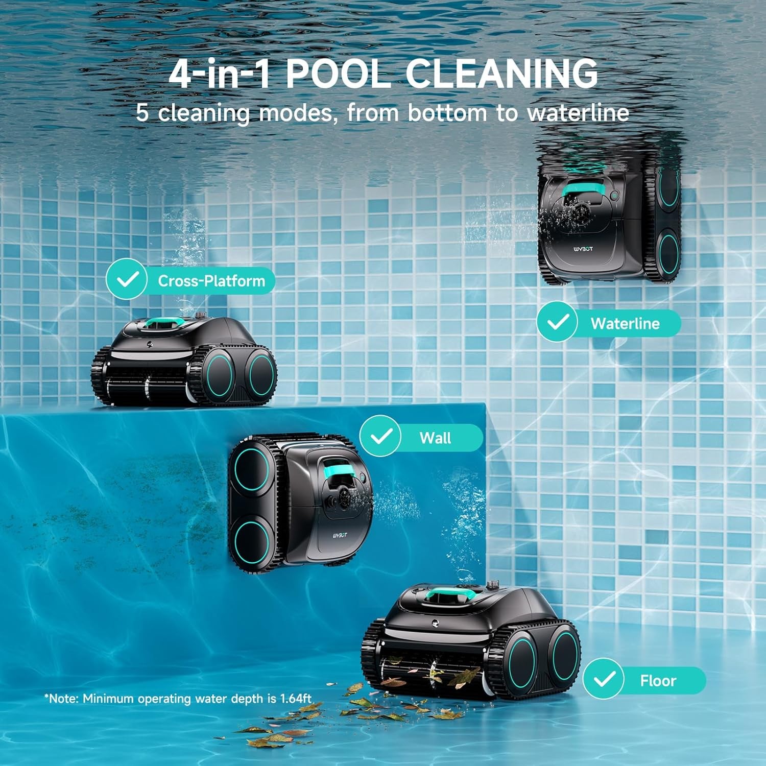 WYBOT C1 Pool Cleaner Wall Climb Cordless Robotic Pool Robot In-Ground Pools