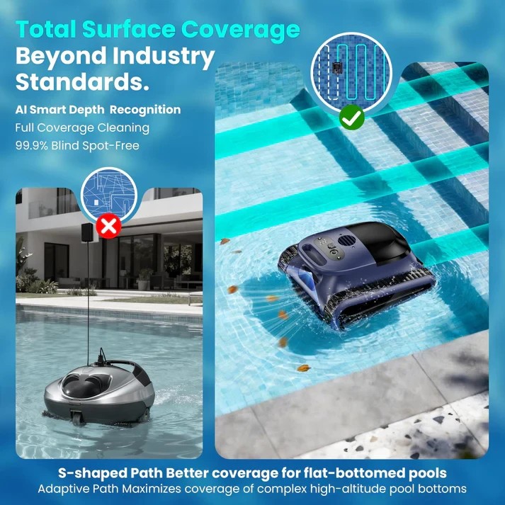 2026 Upgrade SAT30 Cordless Robotic Pool Cleaner Floor, Wall &Waterline Cleaning