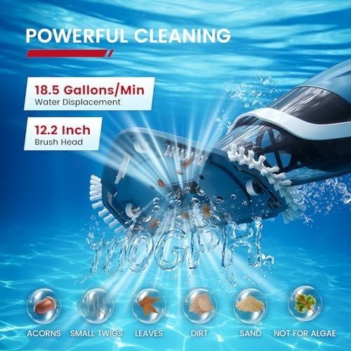 Cordless Pool Vacuum 18.5 Gpm 80 Min 76.8 Inch Pole Enhulk Pc40
