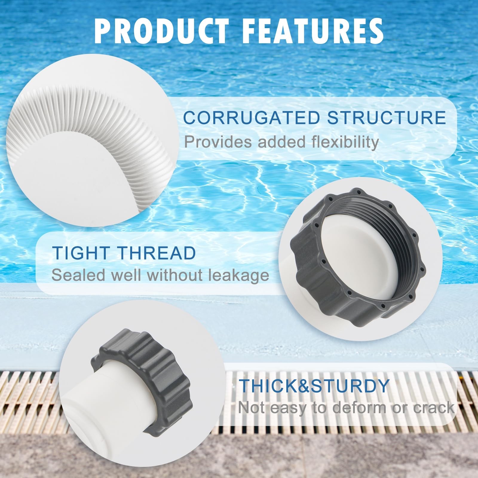 Pool Hoses for Above Ground, 1.5″ Sand Filter 1.5inx16in 1pack, White