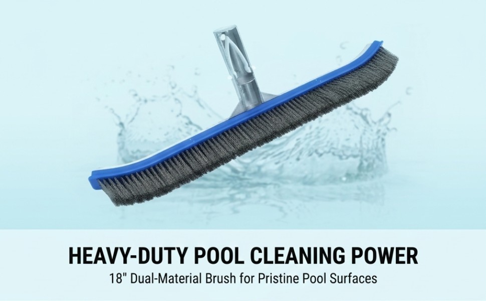 18 Inch Wide Pool Brush Head Curved Ends Nylon Stainless Steel Wire Heavy Du NEW