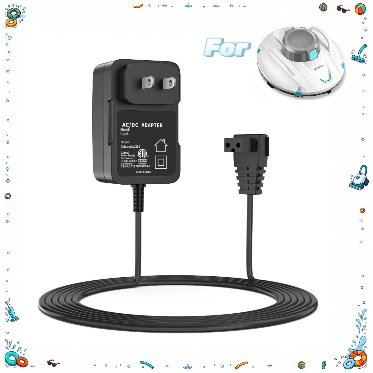 12.6V AC DC Charger Compatible with Moolan S1 Pool Vacuum Cleaner Power Supply