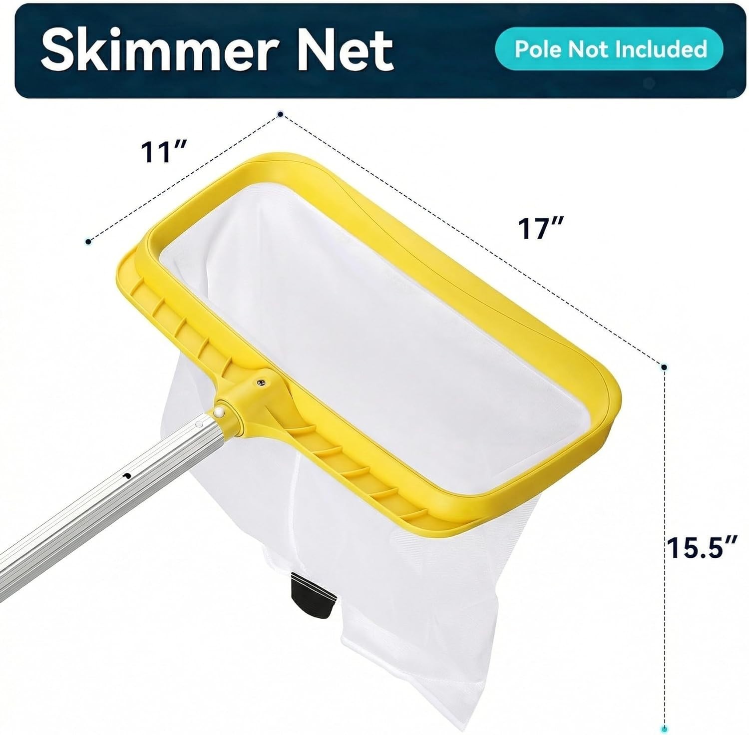 Professional Pool Skimmer Net with Yellow Frame & 30-Mesh – Heavy Duty Deep Leaf