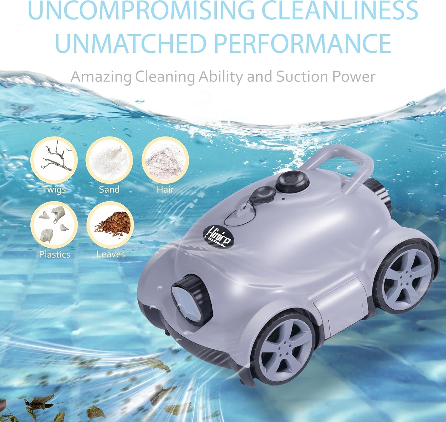 Cordless Wall Climbing Robotic Pool Cleaner for 2200 Sq Ft In-Ground Pools Grey