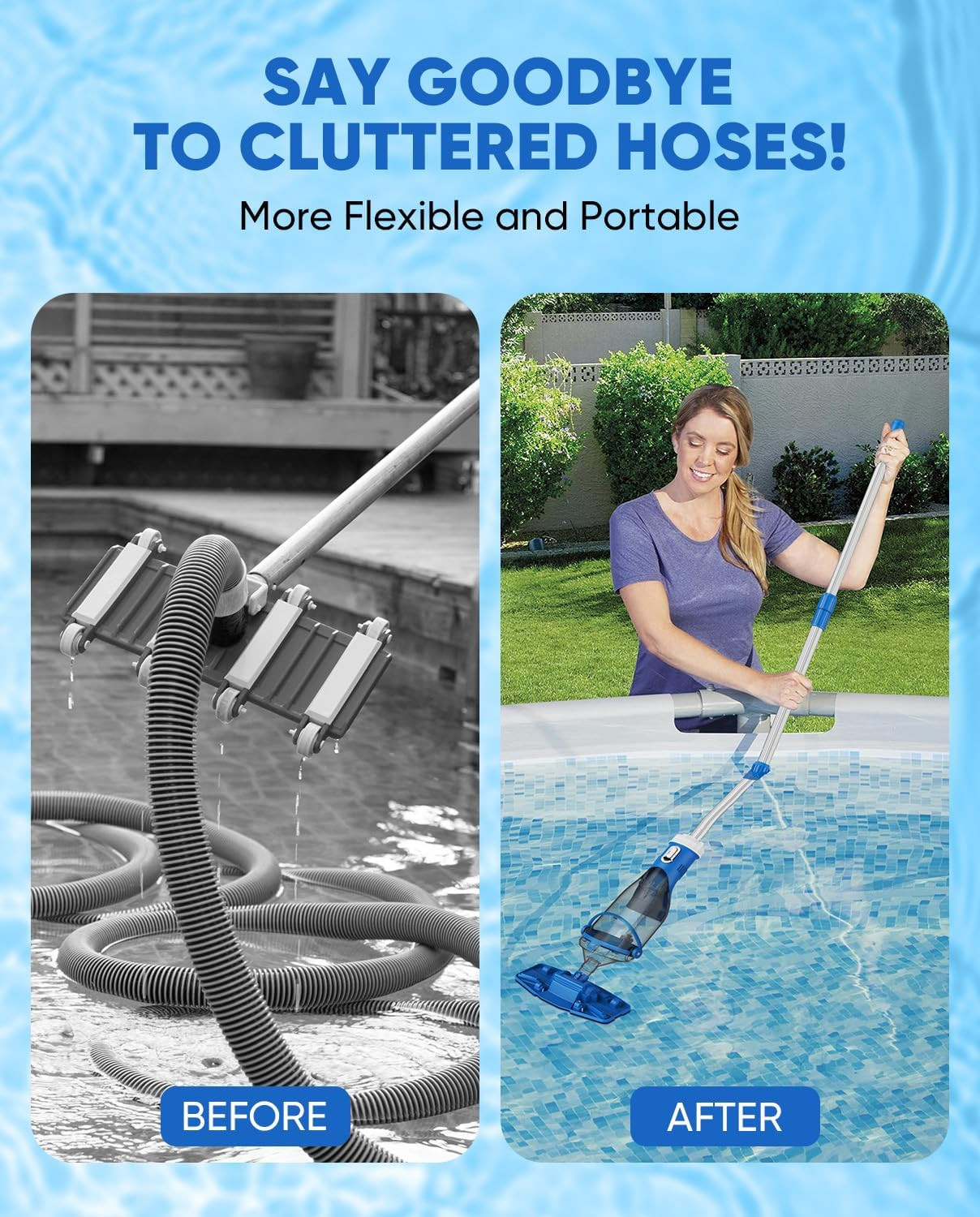 Cordless Pool Vacuum with Telescopic Pole, 18.5 GPM Powerful Suction, 1.5H Super