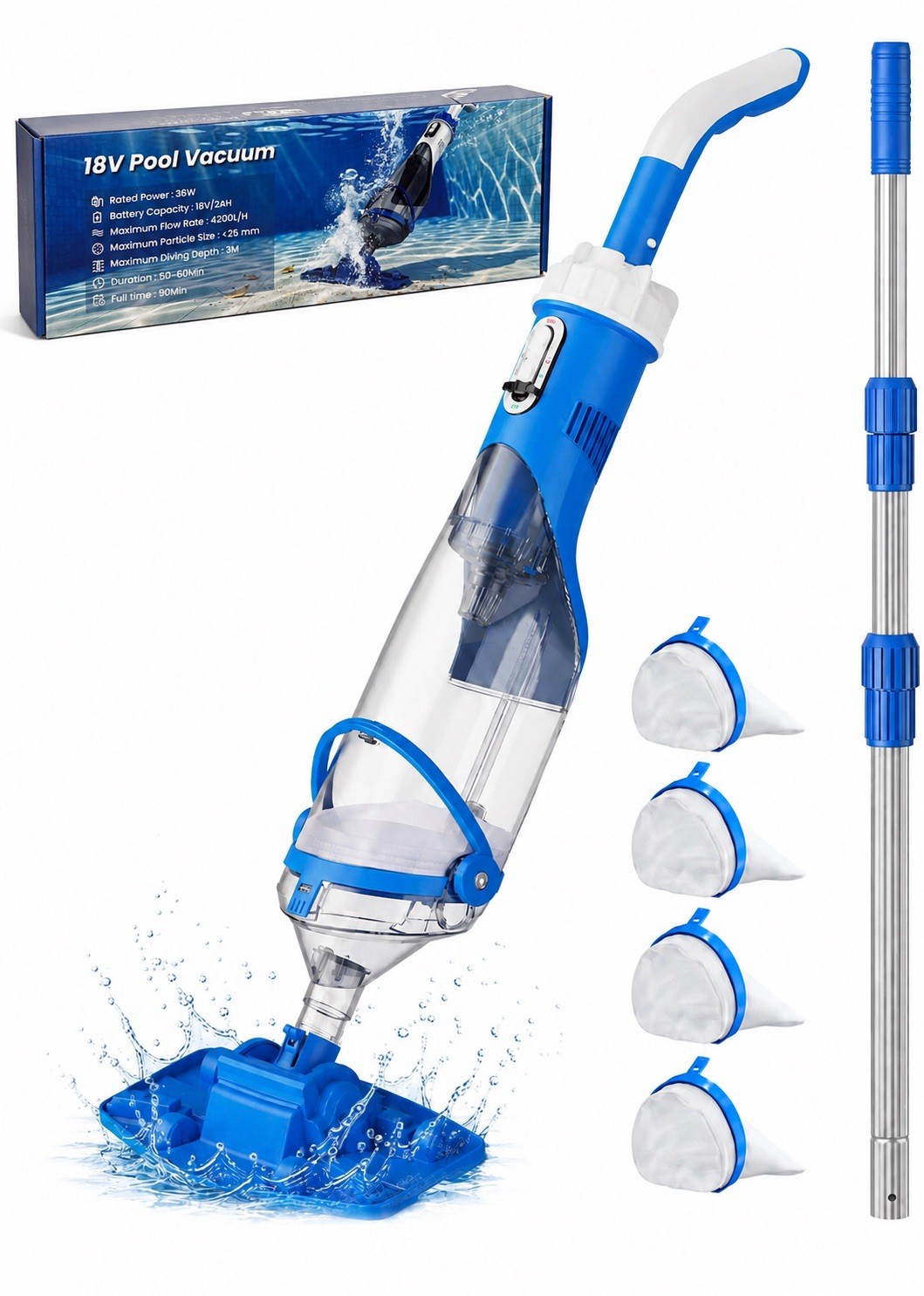 Lightweight Cordless Pool Vacuum – Ideal for Above/Inground Pools, Blue