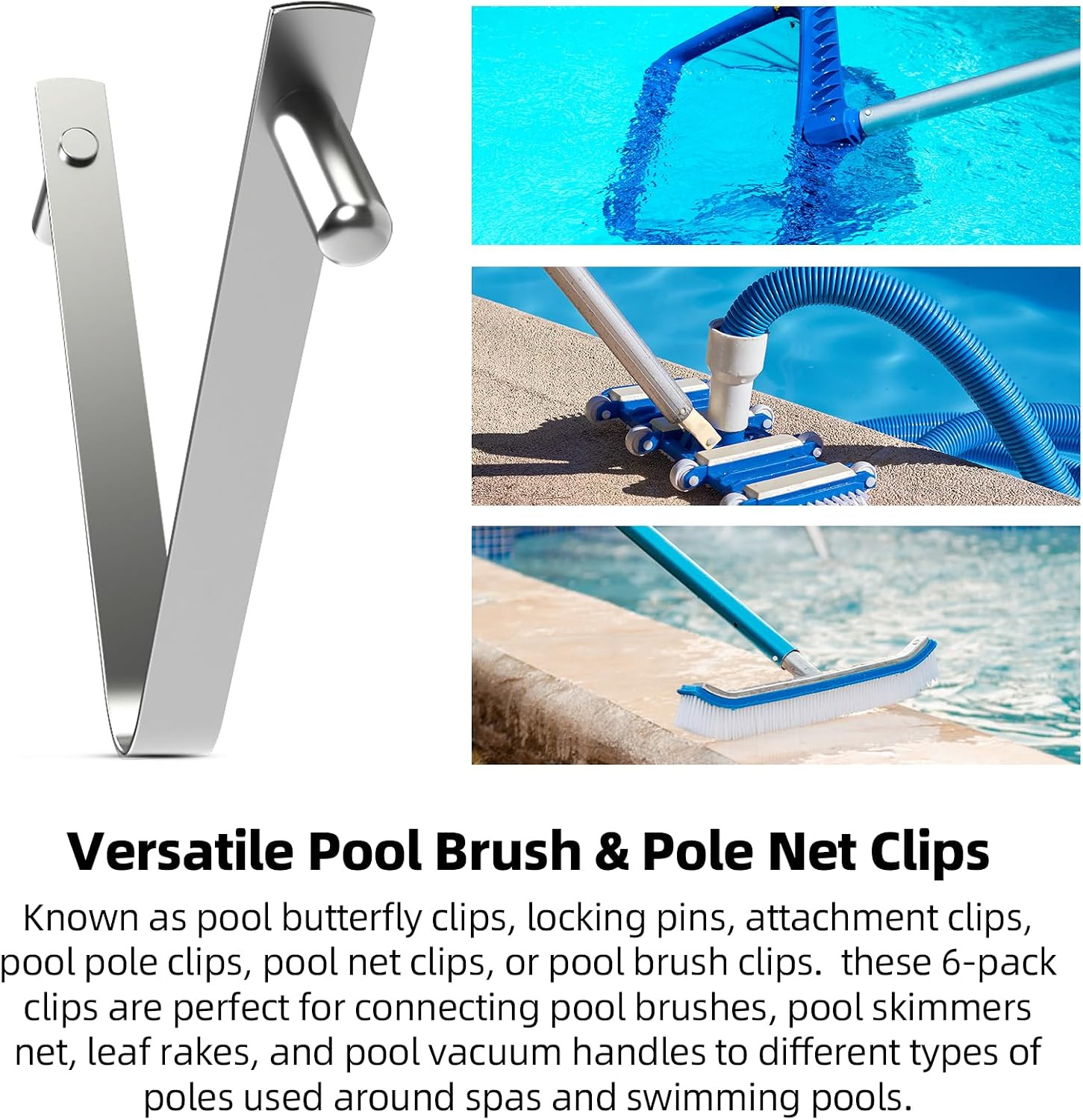 (6-Pack) Replacement Pool Butterfly Clips, Stainless Steel V-Clips for Swimming
