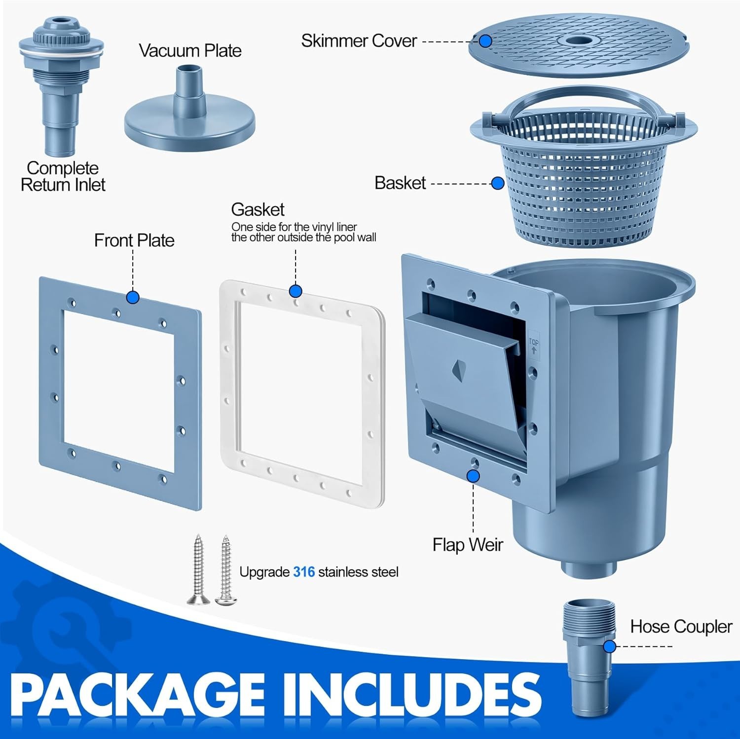Universal Wall Mount Pool Skimmer Kit – Simple Installation & Easy Maintenance