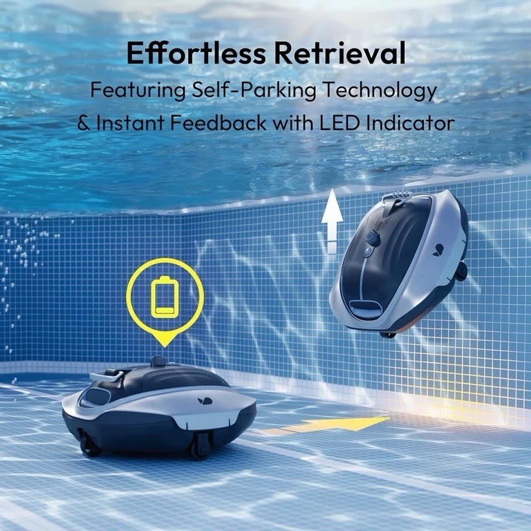 Bubot 300P Cordless Pool Robot Vacuum w/DirtLock, LED, 850 Sq.ft – Fast Charge