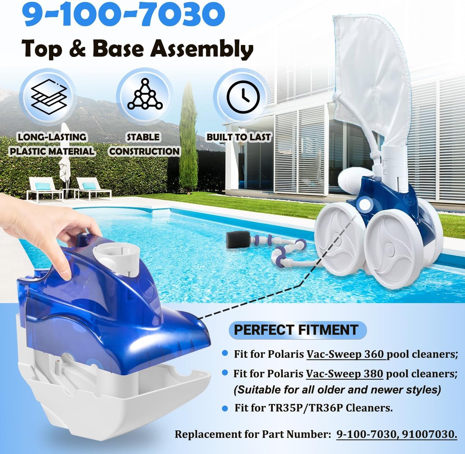 Polaris 9-100-7030 Top & Base Assembly for Pool Cleaner Models 360 & 380 – Blue